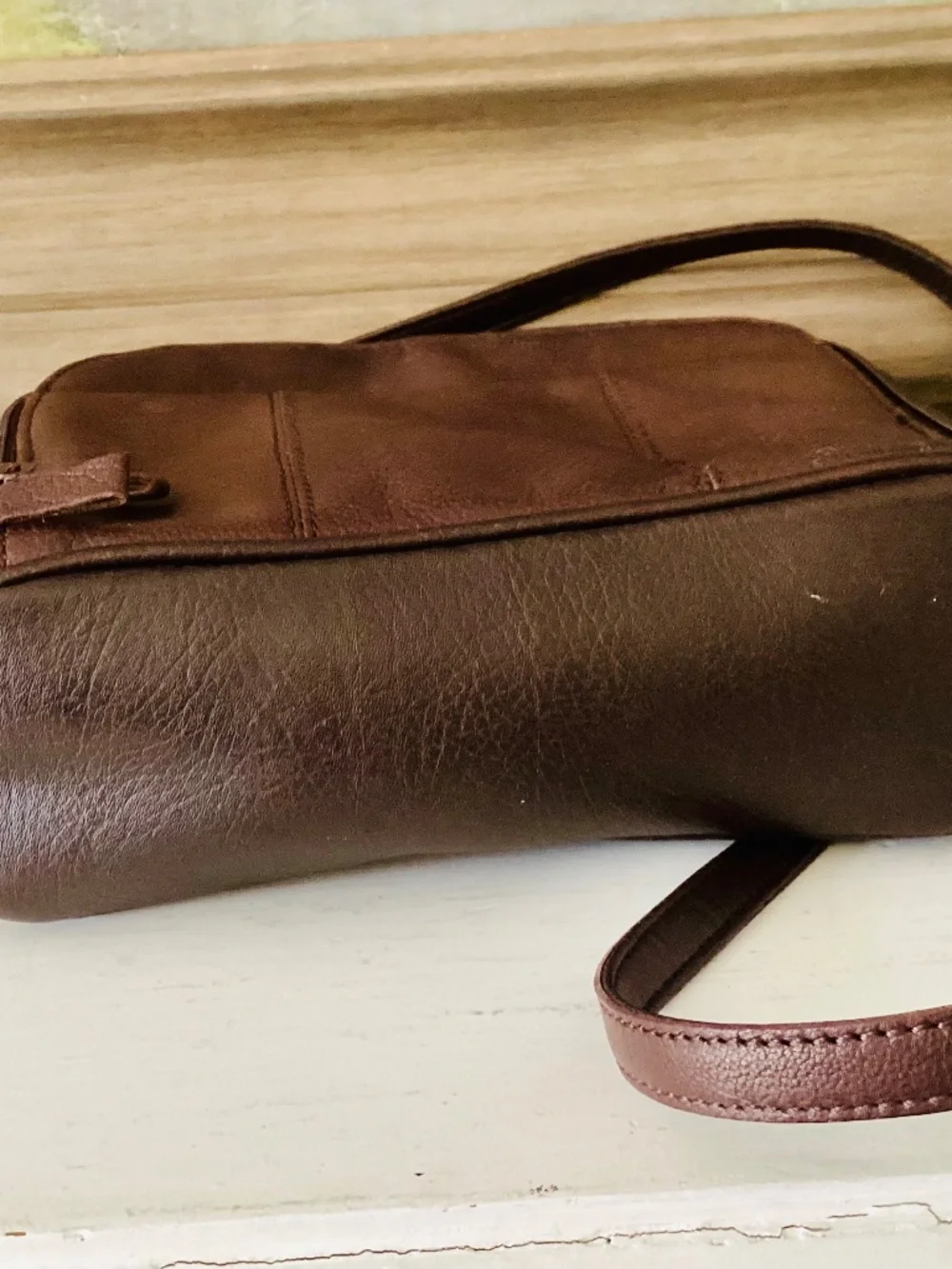 Vtg Rolfs Genuine Leather Small Brown Crossbody Purse Y2K Minimalist Travel Zip - Picture 7 of 13